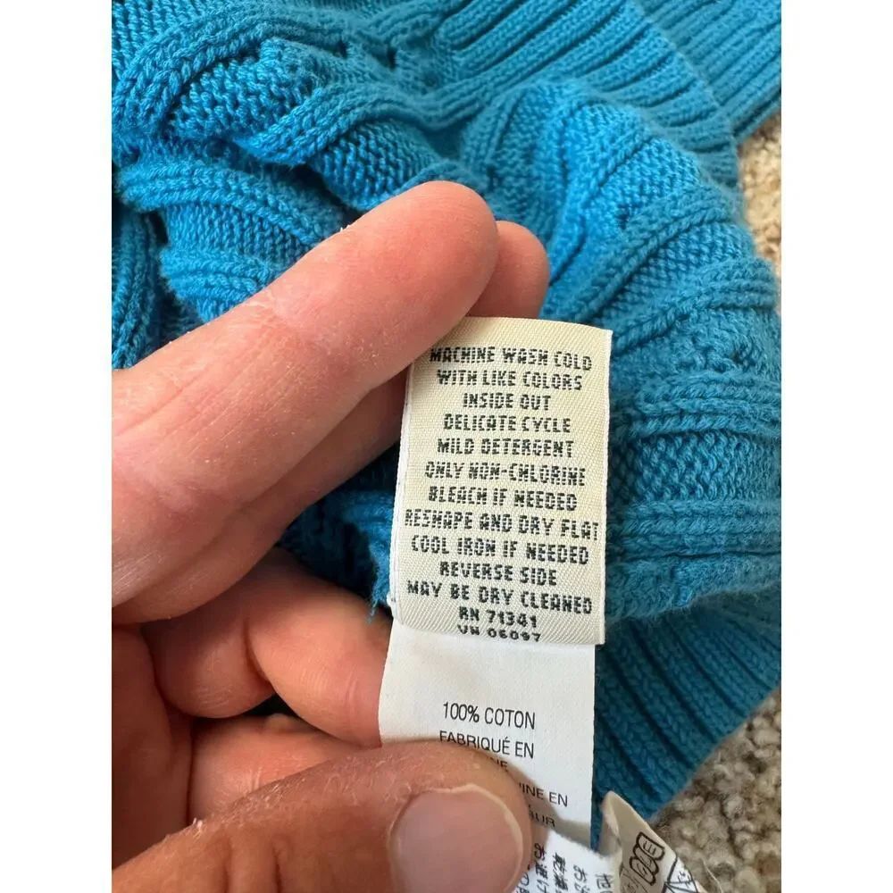 L.L. Bean Blue Cable knit turtle neck Sweater, Size Large , 100% Cotton